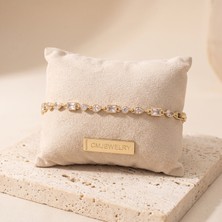 cm Jewelry Vıp Seri 316L Çelik Gold Renk Karışık Kesim Zirkon Taşlı Su Yolu Bileklik 17+2 cm