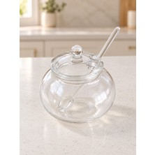 Morponi Borosilikat Cam Kaşıklı ve Kapaklı Yuvarlak Tuzluk & Şekerlik 350 ml Mira