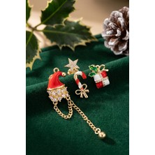 Gold Noel Baba Şapkalı Zirkon Taşlı Yılbaşı Küpe 5886