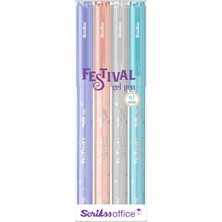 Scrikss Office Festival Jel Kalem 0.7 mm Pastel Renkler 4'lü Blıster