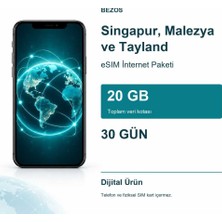 Bin1çeşit Singapur, Malezya ve Tayland Esım Internet Paketi 20 GB 30 Gün