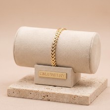 cm Jewelry Vıp Seri 316L Çelik Gold Renk V Motifli Zincir Bileklik 17+2 cm