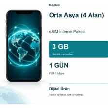 Bin1çeşit Orta Asya (4 Alan) Esım Internet Paketi Günlük 3 GB 1 Gün - Fup 1 Mbps