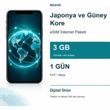 Bin1çeşit Japonya ve Güney Kore Esım Internet Paketi Günlük 3 GB 1 Gün - Fup 1 Mbps