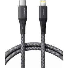Type C-Lightning Uyumlu Örgülü Kablo, 27WATT Pd Hızlı Şarj, Remorax Wahoo (1AD x 1metre Füme)