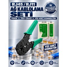 Yeni Nesil Pense + Ez RJ45 Delikli 100'LÜ Konnektör + Test Cihazı - Ethernet 3 In 1 Bakım Seti