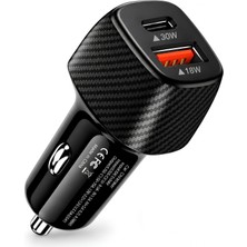 Laptify Araç Çakmaklık Şarj Cihazı, 30W Usb-C 18W USB 3.0, 48W Pd, Ligtning Kablolu, Araç Şarj, Dayanıklı Yapı, Akım Koruma