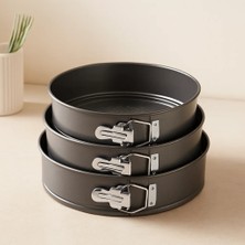 Çelik - Ticaret 3'lü Yuvarlak Metal Kelepçeli Kek Kalıp Seti 24-26-28 cm