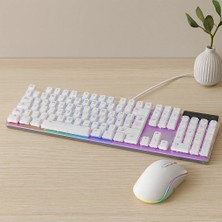 Çelik - Ticaret USB Kablolu Oyuncu Klavye ve Mouse Seti - Beyaz Rgb