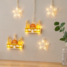 Çelik - Ticaret Ramazan LED Perde Lamba 3m (Fişli, Eklemeli) - Sarı Cami ve Yıldız