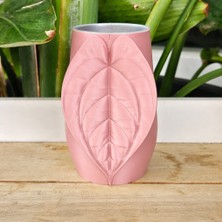 Solmazlar Online 3D Baskı Yaprak Desenli Kap - Kalp Yaprağı Süslemeli Dekoratif Kap-Pembe