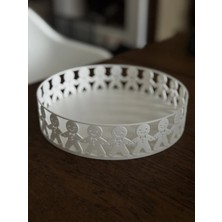 Çelik - Ticaret 3D Baskı Zencefilli Kurabiye Adam Figürlü Yuvarlak Sunum Tepsisi Yılbaşı Kurabiye ve Çikolata Tabağı Beyaz