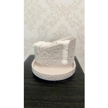 Çelik - Ticaret 3D Baskı Çiçek Kabartmalı Makyaj Pamuğu ve Kulak Çubuğu Tutucu Takı Tepsili Banyo Düzenleyici - Krem Beyaz