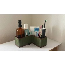 Çelik - Ticaret 3D Baskı Köşe Banyo Organizeri Diş Fırçası ve Cilt Bakım Ürünü Tutucu Çizgili Modern Köşe Düzenleyici Yeşil