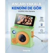 Çelik - Ticaret Çeşithane G13PRO Mini Retro Kamera Hd, Çift Lensli Döndürülebilir Selfie Ekranlı, Taşınabilir Başparmak Vlog Kamerası (Yeşil)
