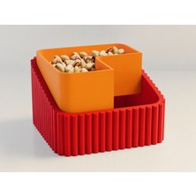 Çelik - Ticaret 3D Baskı Fıstık Kasesi - Çift Hazneli Kabuk Ayırıcı Sunum Kasesi - Kırmızı Turuncu