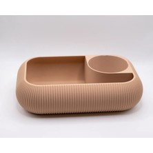 Çelik - Ticaret 3D Baskı Döner Katlı Makyaj ve Banyo Organizeri Çizgili Dönebilen Iki Katmanlı Düzenleyici - Bej