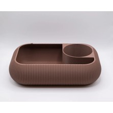 Çelik - Ticaret 3D Baskı Döner Katlı Makyaj ve Banyo Organizeri Çizgili Dönebilen Iki Katmanlı Düzenleyici - Kahverengi