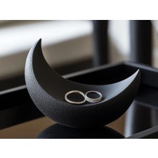 Çelik - Ticaret 3D Baskı Hilal Yüzük Tutucu Ay Formlu Takı Tabağı Minimal Yüzük ve Küpe Tepsisi Siyah