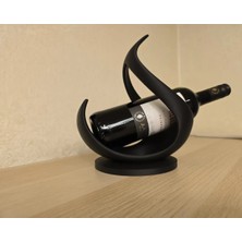 Çelik - Ticaret 3D Baskı Alev Formlu Şarap Şişesi Standı Modern Şık Şarap Tutucu Yuvarlak Tabanlı Siyah