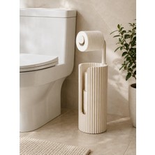 Çelik - Ticaret 3D Baskı Ayaklı Tuvalet Kağıtlığı Yedek Rulo Saklamalı Modern Tuvalet Kağıdı Standı Çizgili - Beyaz