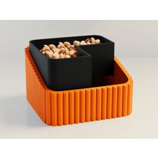 Çelik - Ticaret 3D Baskı Fıstık Kasesi - Çift Hazneli Kabuk Ayırıcı Sunum Kasesi - Turuncu Siyah