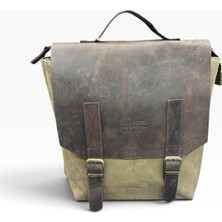 Old Cotton Cargo Vintage Gerçek Deri Kapaklı Kanvas Sırt Çantası