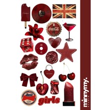 Minnymy Red Collection Vintage Sticker, Çıkartma, Ajanda, Günlük, Planlayıcı, Bullet Journal , Scrapbook