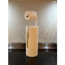 Çelik - Ticaret 3D Baskı Ayaklı Tuvalet Kağıtlığı Yedek Rulo Saklamalı Modern Tuvalet Kağıdı Standı Çizgili - Bej