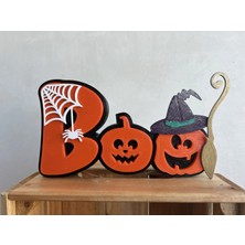 Çelik - Ticaret 3D Baskı Boo Yazılı Halloween Masa Süsü Örümcek Ağı Balkabağı Detaylı Cadılar Bayramı Dekoru Turuncu Siyah