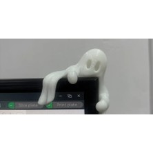 Çelik - Ticaret 3D Baskı Monitör Kenarı Hayalet Figürü Masaüstü Dekoratif Hayalet Cadılar Bayramı Ekran Süsü Beyaz