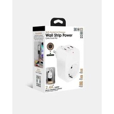 Bin1çeşit Tekli Yüksek Voltaj Korumalı Duvar Prizi 2x Type-C 1x USB Çıkışlı Priz Grup Priz Çoğaltıcı Beyaz