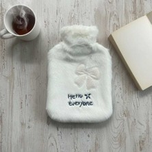 Bin1çeşit Beyaz Peluş Sıcak Su Torbası 1 Lt Kurdeleli Tasarım