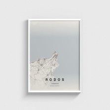 Domirus Rodos (Rhodes), Yunanistan Şehir Haritası Tablo Çerçeveli Poster Duvar Dekorasyonu