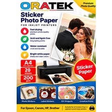 Oratek Brother Yazıcılar Için Yapışkanlı Sticker Fotoğraf Kağıdı 200 gr A4 20 Yaprak