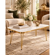 Odera Beyaz Orta Sehpa 90X50 cm Metal Ayaklı Retro Modern Salon Sehpası