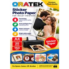 Oratek Kodak Yazıcılar Için Yapışkanlı Sticker Fotoğraf Kağıdı 150 gr A4 20 Yaprak