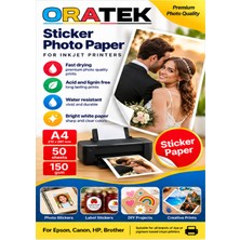 Oratek Yapışkanlı Sticker Parlak Fotoğraf Kağıdı A4 50 Yaprak 150 gr Canon