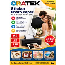Oratek Kodak Yazıcılar Için Yapışkanlı Sticker Fotoğraf Kağıdı 135 gr A4 50 Yaprak