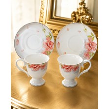 Evin Bizden Klasik Flora Elegance Desen 2 Kişilik Porselen Kahve Fincan Seti 4 Parça