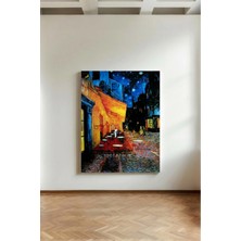 Kanvaspera Van Gogh Yıldızlı Gece Terası - Kanvas Tablo - Sarı Mavi, Retro Sanat Oturma Odası Duvar Dekoru