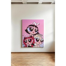Kanvaspera Powerpuff Girls Kanvas Tablo - Anime Stil, Retro Pop Art, Y2K Duvar Dekoru, Pink Cartoon Wall Art