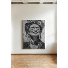 Kanvaspera Frida Kahlo - Kanvas Tablo - Siyah Beyaz Modern Illüstrasyon, Sanatçı Portresi, Retro Duvar Dekoru