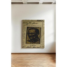 Kanvaspera Atatürk Gazete Baskılı - Kanvas Tablo - Bej Kahve, Nostaljik Retro Dekoratif Duvar Dekoru