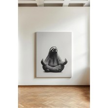 Kanvaspera Meditasyon Yapan Tembel Hayvan - Kanvas Tablo - Gri Beyaz, Modern Yoga Motivasyon Duvar Dekoru