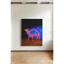 Kanvaspera Camel Neon Deve - Kanvas Tablo - Termal Efektli Siyah Turuncu Mavi, Modern Saykodelik Hayvanlı Duvar Dekoru