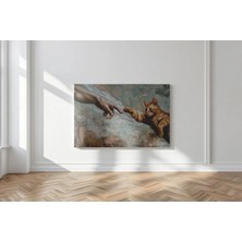Kanvaspera Adem'in Yaratılışı Kedi Versiyon - Kanvas Tablo - Bej Mavi, Michelangelo Klasik Duvar Dekoru