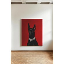 Kanvaspera Doberman Kırmızı Bakış - Kanvas Tablo - Zarif ve Güçlü Dijital Köpek Portresi - Duvar Dekoru