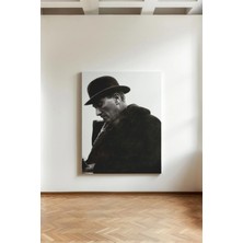 Kanvaspera Mustafa Kemal Atatürk - Fötr Şapkalı Portre - Kanvas Tablo - Siyah Beyaz, Temalı Duvar Dekoru