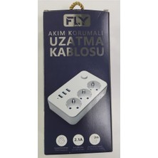Fly 3406-01 3'lü Anahtarlı 2.1A 3usb Şarj Çıkışı 2mt Anahtarlı Akım Korumalı Priz Çocuk Kor